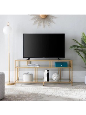 Merzana Metal Gold Tv Ünitesi Cam Raflı Tv Ünitesi