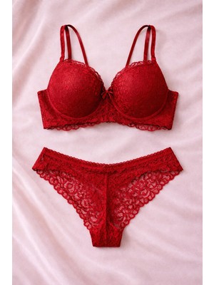 Solenia Dantelli Balkonet Yoğun Dolgulu Push-Up Sütyen Külot Takımı 3'lü Set