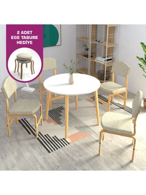 Vilinze Ege Sandalye Avanos Yuvarlak Ahşap Mutfak Masası Takımı - 90X90 cm