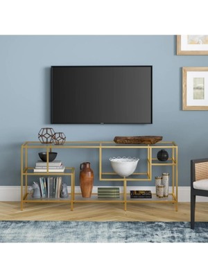 Merzana Metal Gold Tv Ünitesi, Cam Raflı Tv Ünitesi