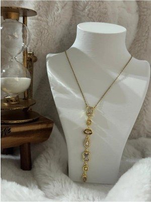 Vintage Tasarım Çok Taşlı Uzun Kolye