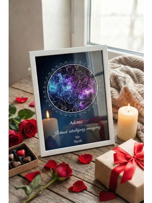 Kişiye Özel Yıldız Haritası Cam Tablo Galaksi Nebula Kişiselleştirilebilir Hediye Gökyüzü Haritası