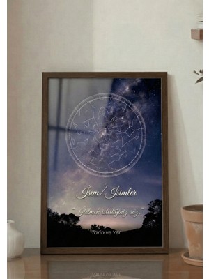 Kişiye Özel Yıldız Haritası Cam Tablo Galaksi Orman Duygu Dolu Özel Gün Hediye Gökyüzü Haritası