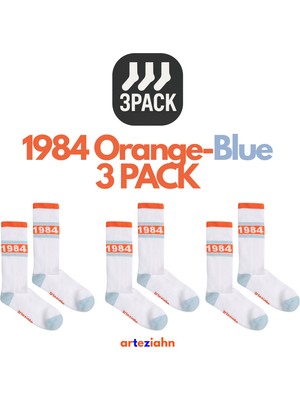 Arteziahn Since 1984 3pack - Beyaz-Mavi-Turuncu Unisex Spor & Lifestyle Havlu Taban 3'lü Çorap Seti