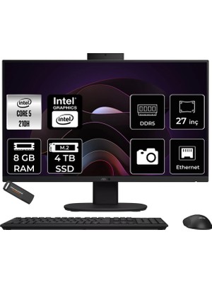 Asus V470 Intel Core 5 210H 8gb 4tb SSD 27" Fhd 100Hz Fdos All In One Bilgisayar & Per4 USB Bellek V470C516512B0DP305