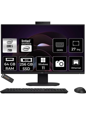 Asus V470 Intel Core 5 210H 64GB 256GB SSD 27" Fhd 100Hz W11H All In One Bilgisayar & Per4 USB Bellek V470C516512B0DP371