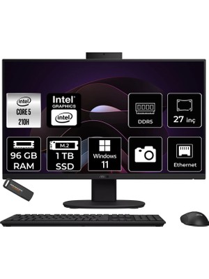 Asus V470 Intel Core 5 210H 96GB 1tb SSD 27" Fhd 100Hz W11P All In One Bilgisayar & Per4 USB Bellek V470C516512B0DP418
