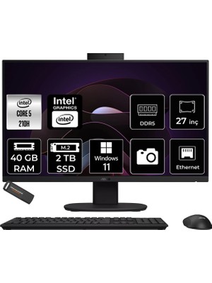 Asus V470 Intel Core 5 210H 40GB 2tb SSD 27" Fhd 100Hz W11P All In One Bilgisayar & Per4 USB Bellek V470C516512B0DP404