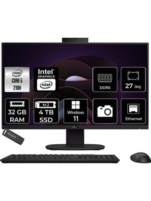 Asus V470 Intel Core 5 210H 32GB 4tb SSD 27" Fhd 100Hz W11H All In One Bilgisayar & Per4 USB Bellek V470C516512B0DP360