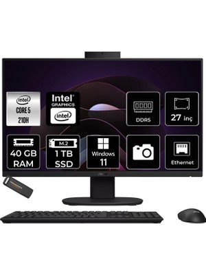 Asus V470 Intel Core 5 210H 40GB 1tb SSD 27" Fhd 100Hz W11P All In One Bilgisayar & Per4 USB Bellek V470C516512B0DP403