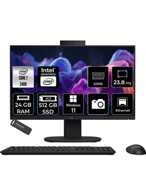 Asus V440 Intel Core 7 240H 24GB 512GB SSD 23.8" Fhd 100Hz W11P All In One Bilgisayar & Per4 USB Bellek V440C716512B0DP392