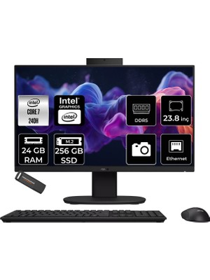 Asus V440 Core 7 240H All In One Bilgisayar 24GB RAM 256GB SSD 23.8" FHD 100Hz FreeDOS + Per4 USB V440C716512B0DP311