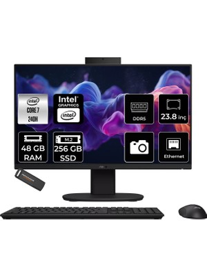 Asus V440 Core 7 240H All In One Bilgisayar 48GB RAM 256GB SSD 23.8" FHD 100Hz FreeDOS + Per4 USB V440C716512B0DP326