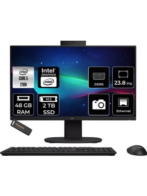 Asus V440 Intel Core 5 210H 48GB 2tb SSD 23.8" Fhd 100Hz Fdos All In One Bilgisayar & Per4 USB Bellek V440C58512B0DP329