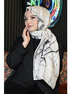 Afvente Mermer Desen Bej Soft Pamuk Şal