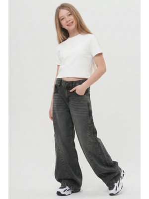 Haykids Unisex Geniş Paça Wide Leg Bol Alt Giyim Kot Pantolon