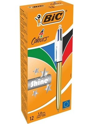 Kitabevimden Bic Tükenmez Kalem ( 12 Adet ) Shıne 4 Colours Altın Gövde 964774