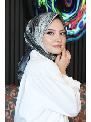 Afvente Abstrakt Desen Koyu Gri Soft Pamuk Eşarp - Gri