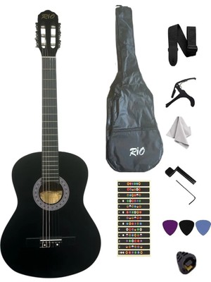 Gmc Music Store Gmc RG-39 Siyah Klasik Gitar Seti (KILIF PENA KAPO TEL ÇEVİRİCİ PENA ŞARJÖRÜ GİTAR ASKISI STİCKER)