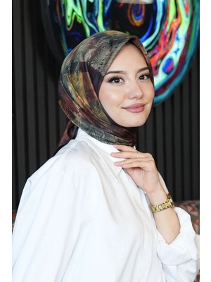 Afvente Zebra Desen Kahverengi Soft Pamuk Eşarp