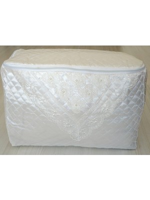 Dilex DİLEX Saten İğne Oyalı Çeyizlik Hurç – Ekru Gelin Bohçası Damat Bohçası Saklama Hurcu (23x45x28 cm)