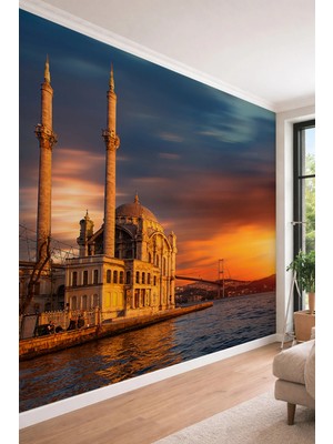 Dreamwall Ortaköy Camii ve Boğaz Köprüsü Temalı Gün Batımı Manzaralı Tekstil Duvar Kağıdı