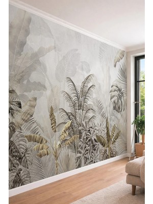 Dreamwall 3D Görünümlü Egzotik Yaprak Desenli Tek Parça Tekstil Duvar Kağıdı
