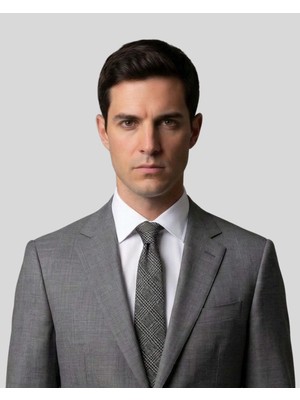 1001 Kravat Ekose Desenli Koyu Gri İnce Kravat - 7 cm genişliğinde