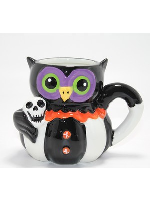 Subutu Kurukafa Tutan Baykuş Figürlü Seramik Kupa Bardak