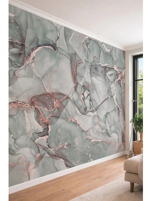 Dreamwall Bakır Renkli Akışkan Mermer Desenli Modern Soyut Sanat Tek Parça Tekstil Duvar Kağıdı