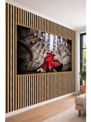 Dreamwall Semazen Temalı Modern Ahşap Çıta Görünümlü 3D Efektli Tek Parça Tekstil Duvar Kağıdı