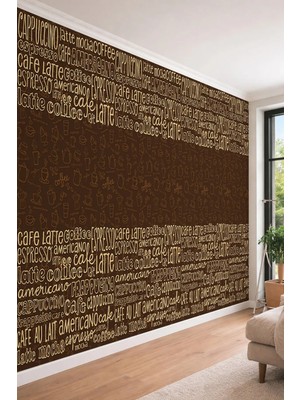 Dreamwall Kahve Yazıları ve Bardak Ikonları Desenli Kafe Duvar Kağıdı