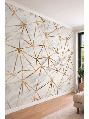 Dreamwall Doğal Mermer Görünümü ve Altın Damar Detaylı Lüks Tek Parça Tekstil Duvar Kağıdı