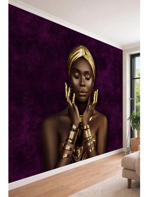 Dreamwall Gold Detaylı Egzotik Kadın Portresi Modern Sanat Temalı Tek Parça Tekstil Duvar Kağıdı