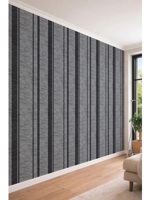 Dreamwall Keten Dokulu Dikey Çizgili Modern Klasik Tek Parça Tekstil Duvar Kağıdı