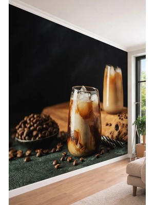 Dreamwall Buzlu Kahve ve Kahve Çekirdeği Temalı Tek Parça Tekstil Duvar Kağıdı