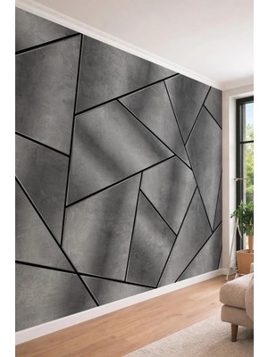 Dreamwall 3D Görünümlü Beton Dokulu Geometrik Panel Desenli Tek Parça Tekstil Duvar Kağıdı