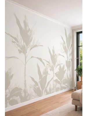 Dreamwall Minimalist Ince Yaprak Desenli Modern Tek Parça Tekstil Duvar Kağıdı