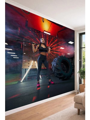 Dreamwall Spor ve Fitness Temalı Motivasyonel Işık Efektli Tek Parça Tekstil Duvar Kağıdı