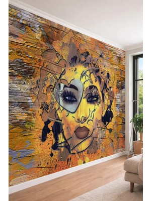 Dreamwall Graffiti Stilinde Modern Kadın Portresi Temalı Soyut ve Sanatsal Tekstil Duvar Kağıdı