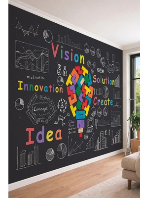 Dreamwall Modern Ofis ve Girişimcilik Temalı Renkli Inovasyon Diyagramlı Tekstil Duvar Kağıdı