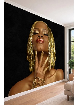 Dreamwall Altın Boyalı Portre Temalı Lüks ve Sanatsal Tek Parça Tekstil Duvar Kağıdı