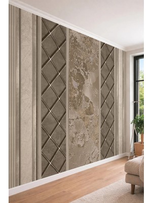 Dreamwall Bej Kapitone Görünümlü ve Mermer Panel Desenli Tekstil Duvar Kağıdı