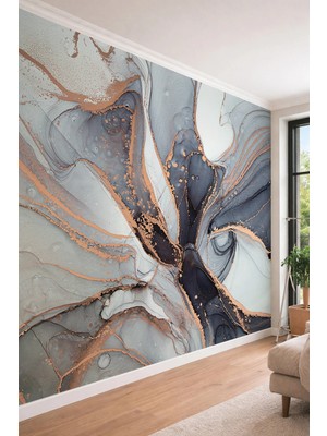 Dreamwall Gold Akışkan Mermer Desenli Modern Lüks Soyut Sanat Tek Parça Tekstil Duvar Kağıdı