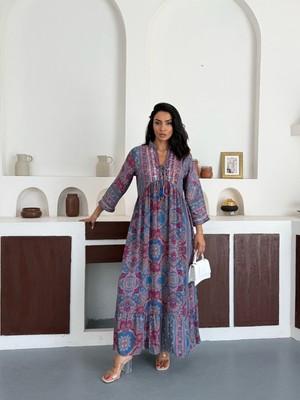 Belirtilmemiş Hint Ipek Etnik Desen Nakış Işleme Elbise 25444