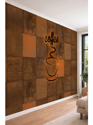 Dreamwall Coffee Yazılı Işık Efektli Geometrik Desenli Tekstil Duvar Kağıdı Kafe ve Ofis Dekoru