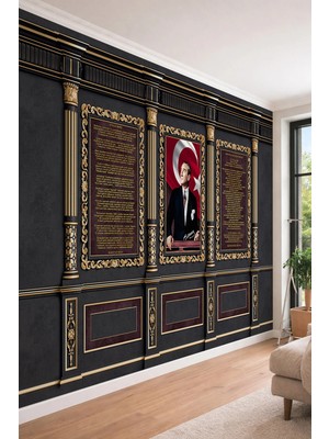 Dreamwall Atatürk Portresi ve Istiklal Marşı Temalı Tek Parça Tekstil Duvar Kağıdı