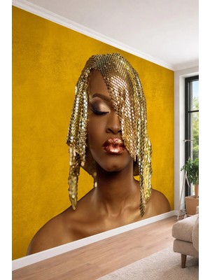 Dreamwall Pullu Başlıklı Kadın Portresi Temalı Lüks ve Modern Sanatsal Tekstil Duvar Kağıdı