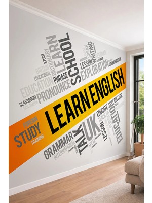 Dreamwall Ingilizce Eğitim ve Motivasyon Temalı Tipografik Modern Tek Parça Tekstil Duvar Kağıdı