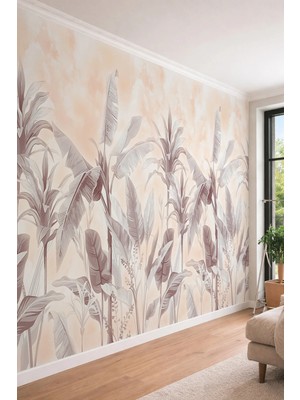 Dreamwall Pastel Tonlu Tropikal Palmiye Yaprağı Desenli Tek Parça Tekstil Duvar Kağıdı